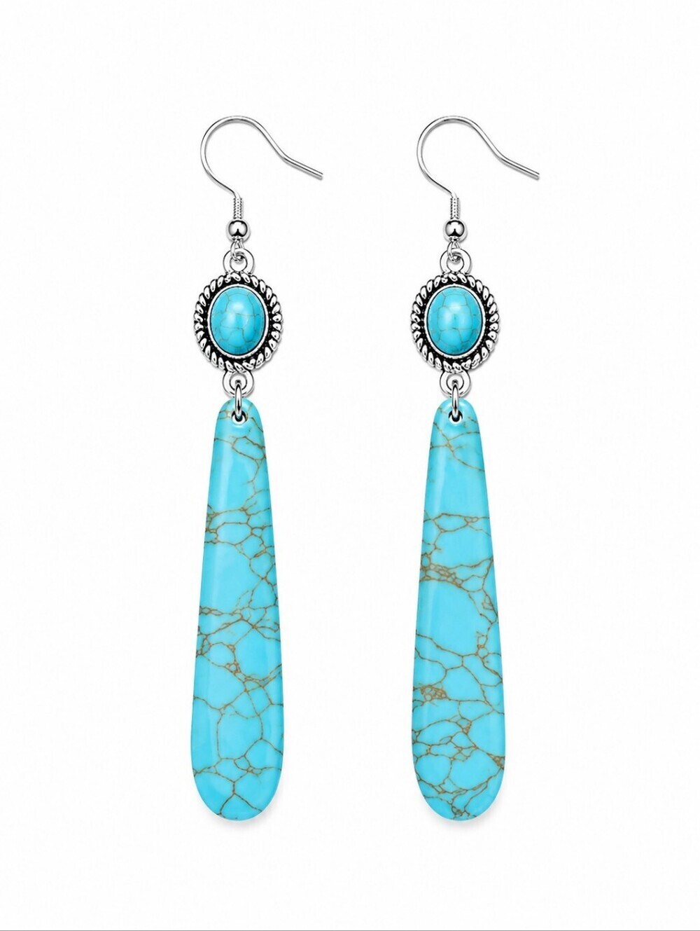 WEST & CO Faux Turquoise Extra Long Drop Dangle Hook Earrings